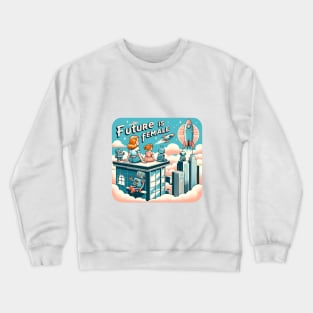 Future is Female -  Retro Futuristic Cityscape Crewneck Sweatshirt